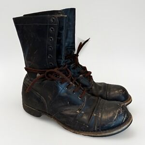 Vintage Mens 13 D Corcoran Black Cap Toe Jump Boot USA Leather